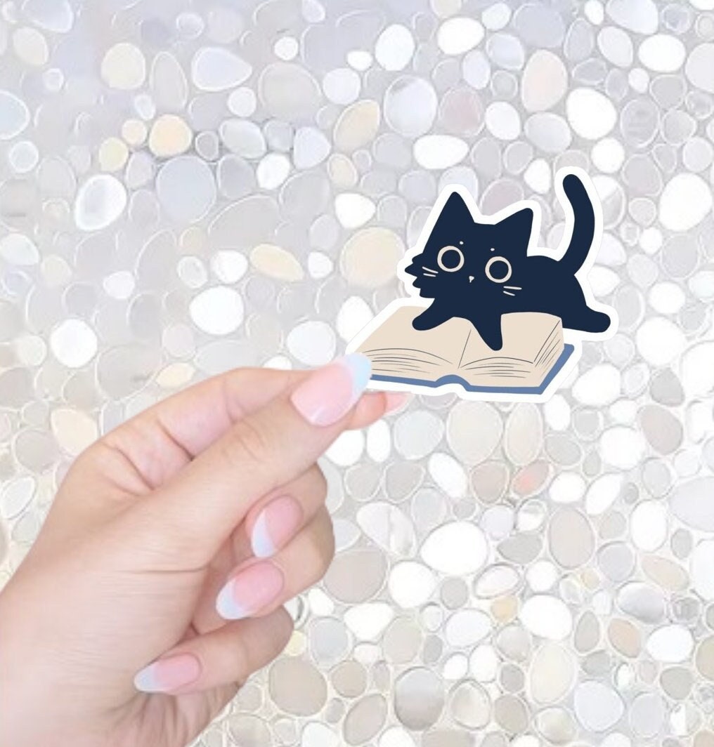 Free Shipping! Black Cat on a Pile of Books, Bookish Kindle Sticker, Witchy Sticker