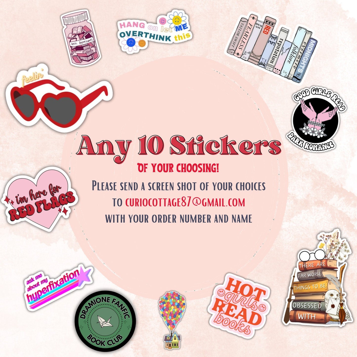 Free * Shipping- Any 10 Stickers of Your Choice, Custom Kindle Sticker Pack, Bookish Stickers
