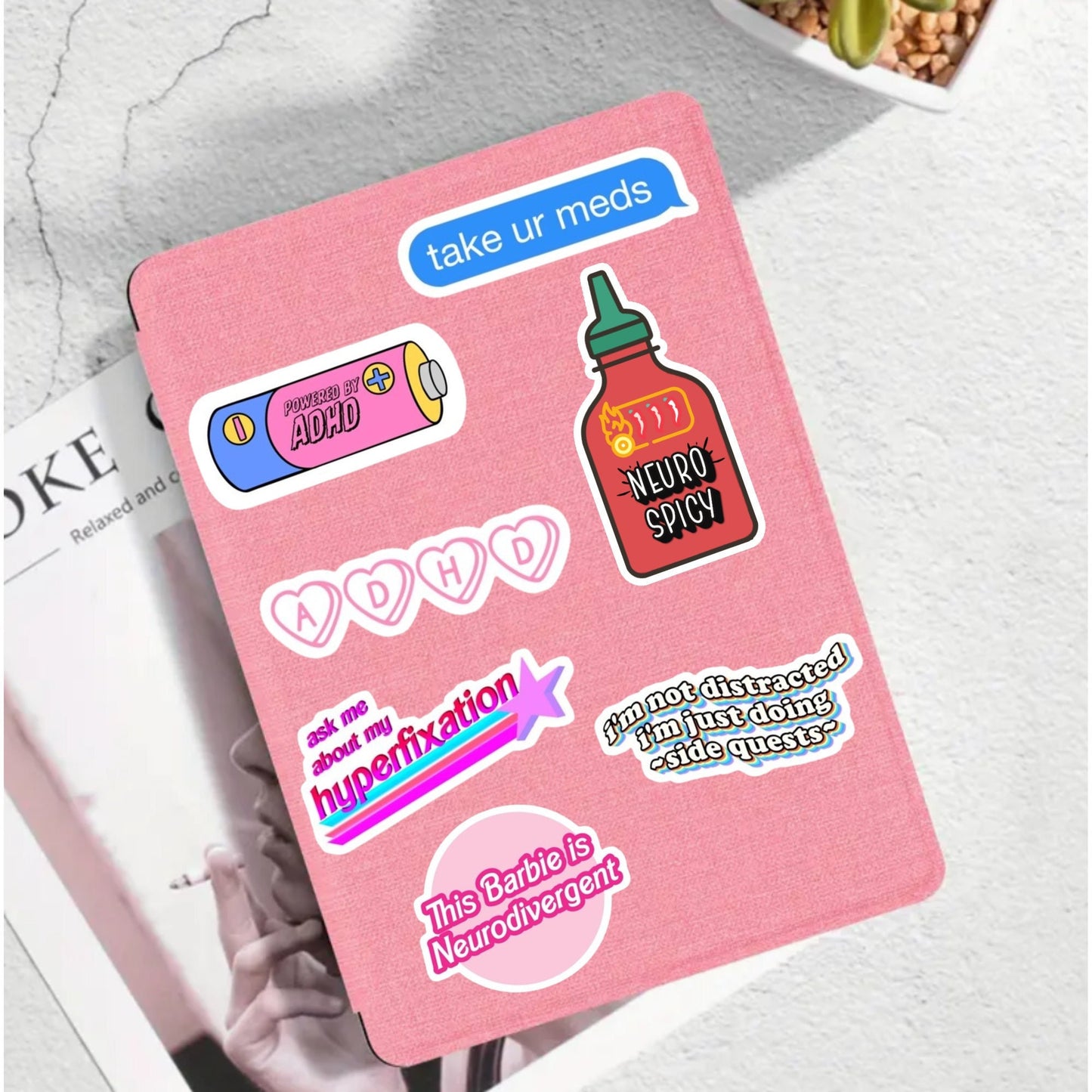 Free Shipping- 7 ADHD Stickers, Bundle for Kindle, Waterbottle, Laptop