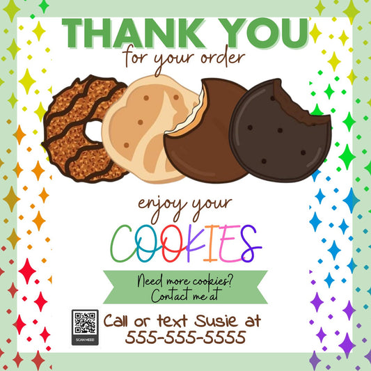 QR code Scout Cookie Thank You Tags, Editable Girl Cookie Troop Booth Note, Booth Sales, Cookie Marketing Tags, Templett Printable