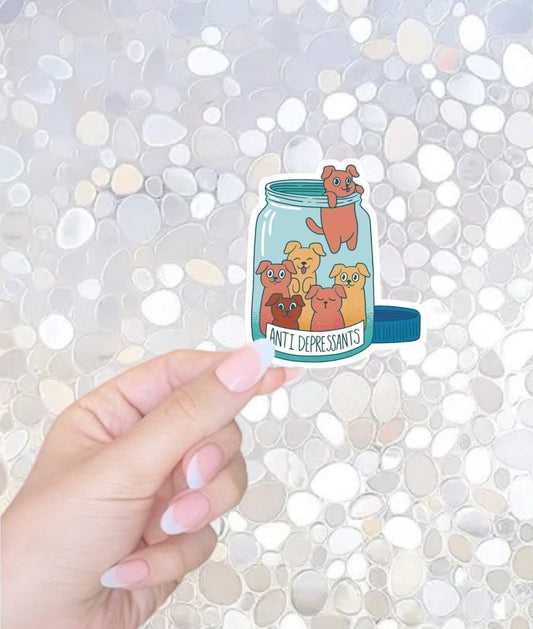 FREE SHIPPING! Anti-Depressants Dog Lover Sticker, Mental Health Awareness Sticker, Puppy Love Sticker, Kindle Sticker, Waterbottle Sticker