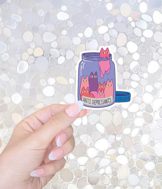 FREE SHIPPING! Anti-Depressants Cat Lover Sticker, Mental Health Awareness Sticker, Kitten Love Sticker, Kindle Sticker, Waterbottle Sticker