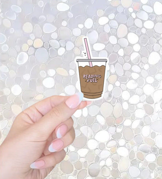 Free Shipping- Iced Coffee, Reading Fuel Sticker, Kindle Sticker, Bookworm Sticker