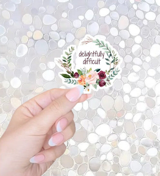 Free Shipping- Delightfully Difficult Floral Sticker for Kindle, Laptop, Waterbottle