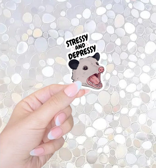 Free Shipping- Stressy and Depressy- Funny Sticker for Kindle, Waterbottle, Laptop