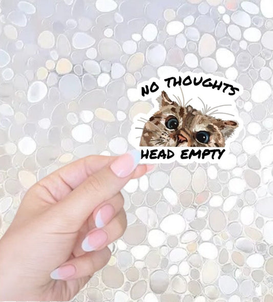 Free Shipping- No Thoughts, Head Empty- Funny Cat Sticker for Kindle, Waterbottle, Laptop