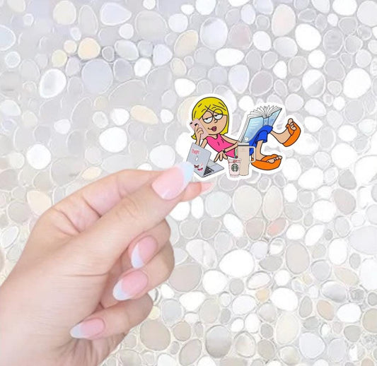 Free Shipping- Lizzie Reading, Booked and Busy Y2K Sticker for Kindle, Waterbottle, Laptop