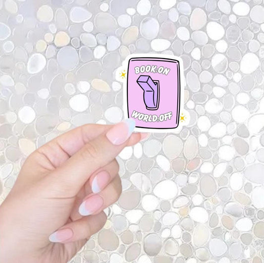 Free Shipping- Book On, World Off, Cute Bookish Sticker for Kindle, Waterbottle, Laptop