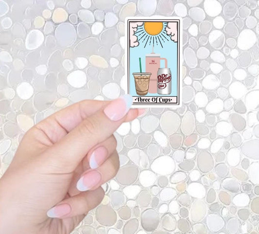 Free Shipping- Three Of Cups, Tarot Card ADHD Sticker for Kindle, Waterbottle, Laptop