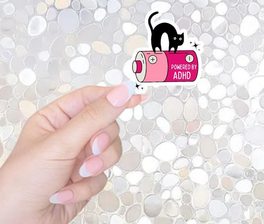 Free Shipping- Powered By ADHD Sticker for Kindle, Waterbottle, Laptop