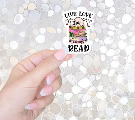 Free Shipping- Live Love Read- Bookish Skeleton Sticker for Kindle, Waterbottle, Kindle