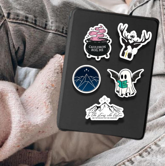 Free Shipping- Set of Five ACOTAR, TOG Bookish Stickers for Kindle, Laptop, Waterbottle