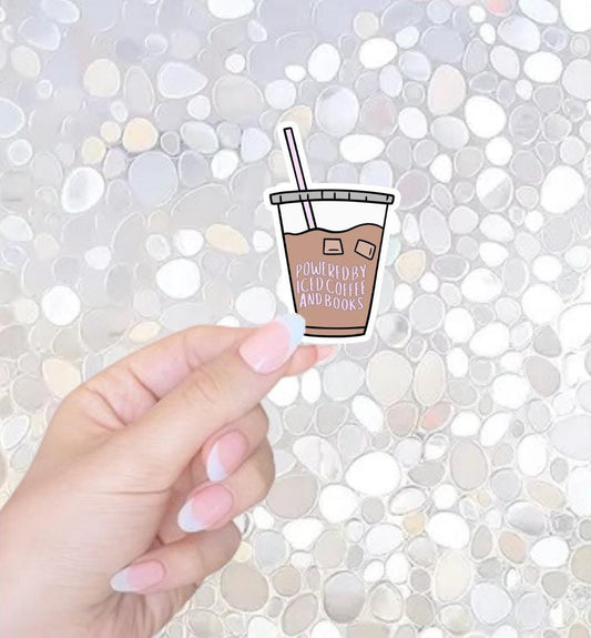 Free Shipping- Powered By Iced Coffee and Books, Iced Coffee Bookish Sticker for Kindle, Waterbottle, Laptop